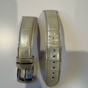 Michele 16mm Pearl Gold /White Embossed Crocodile Leather Watch  Strap